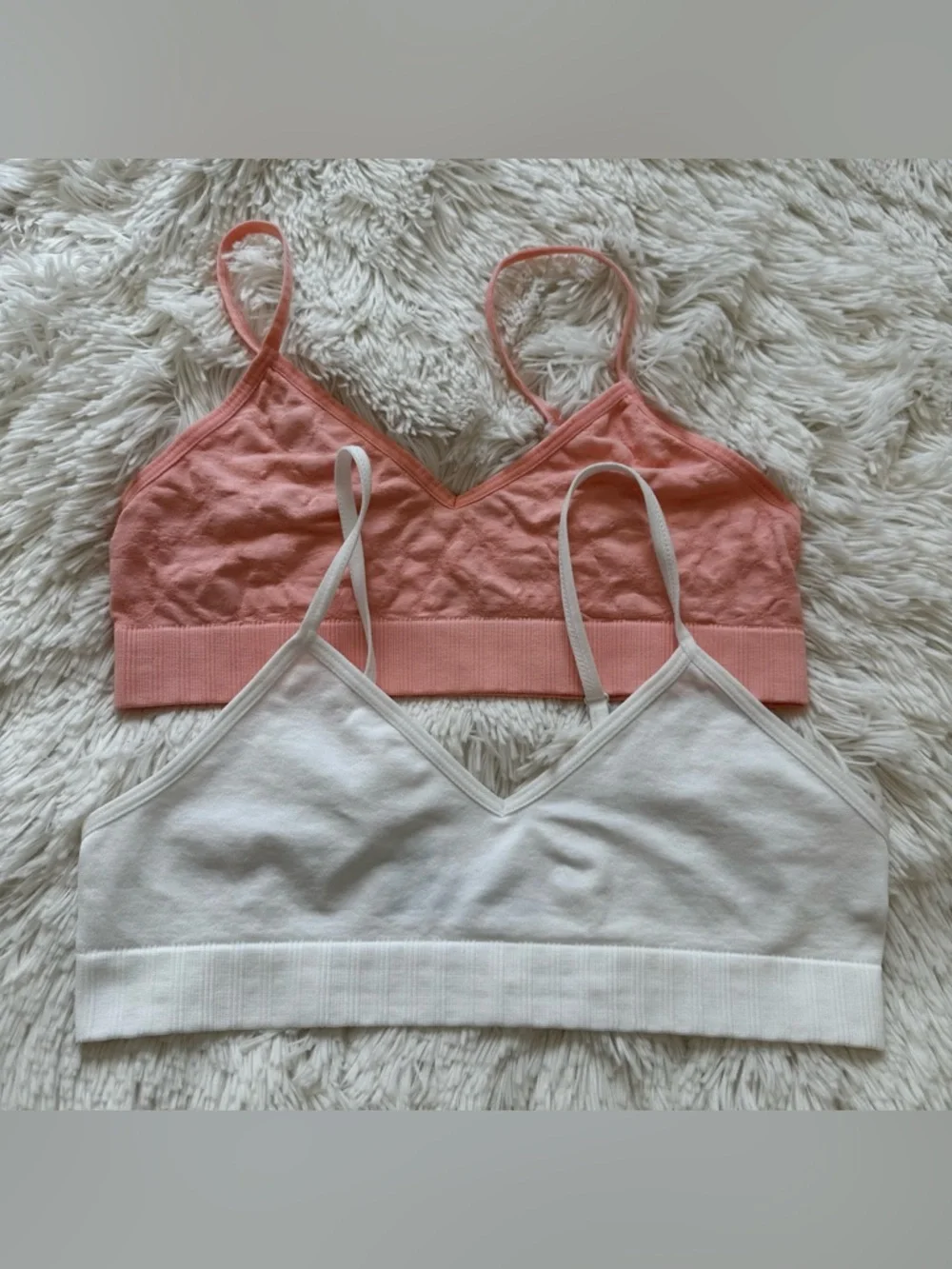 CAT & JACK Coral Pink White Girls Bralettes Sports Bras Large Lot of 2
